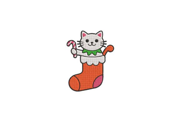 Christmas Cat in Stocking Embroidery Patch