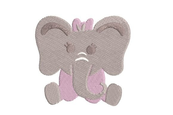 Cute Baby Girl Elephant with Pink Bow Embroidery