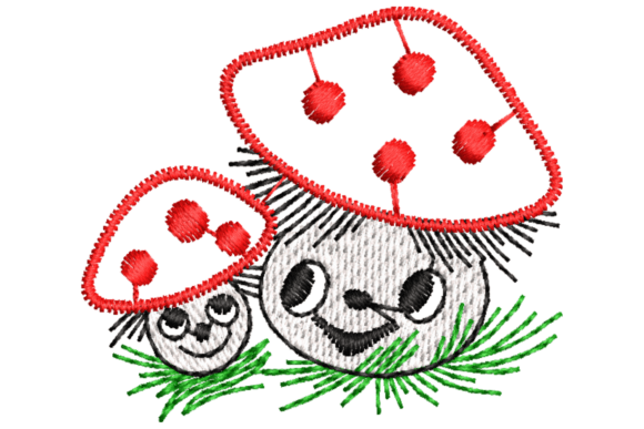 Cute Cartoon Mushrooms Embroidery Design
