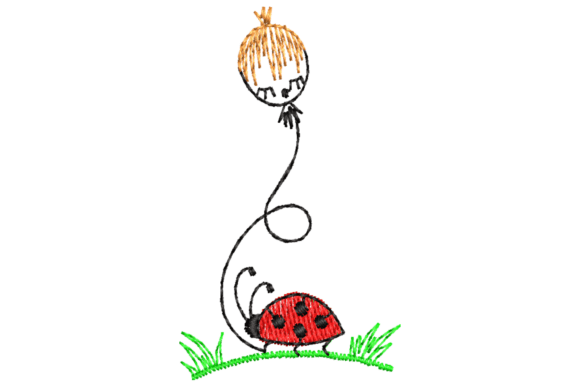 Cute Ladybug on Grass Embroidery Design