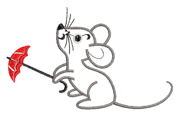 Cute Mouse with Red Umbrella Embroidery