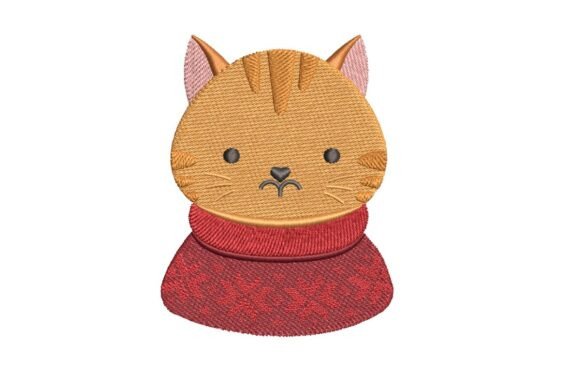 Cute Tabby Cat in Red Sweater Embroidery Design