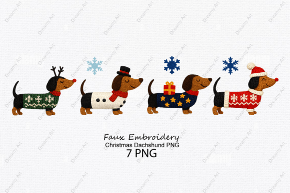 Faux Embroidery Christmas Dachshund PNG Review