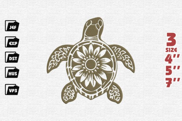 Ornate Sunflower Sea Turtle Embroidery