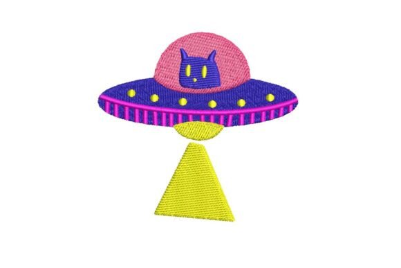 Retro 80s Cat Alien UFO Embroidery Design