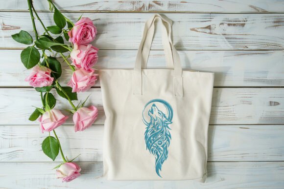 Tribal Howling Wolf and Moon Embroidery Design