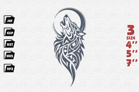 Tribal Howling Wolf Embroidery Design